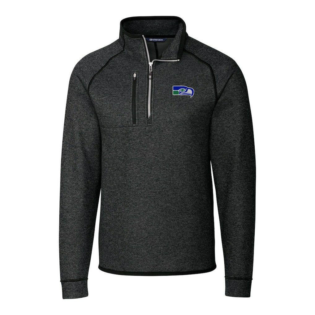 Seattle Seahawks Cutter & Buck Throwback Logo Mainsail Sweater-Knit Half-Zip Pullover Jacket - Heather Charcoal - NFL