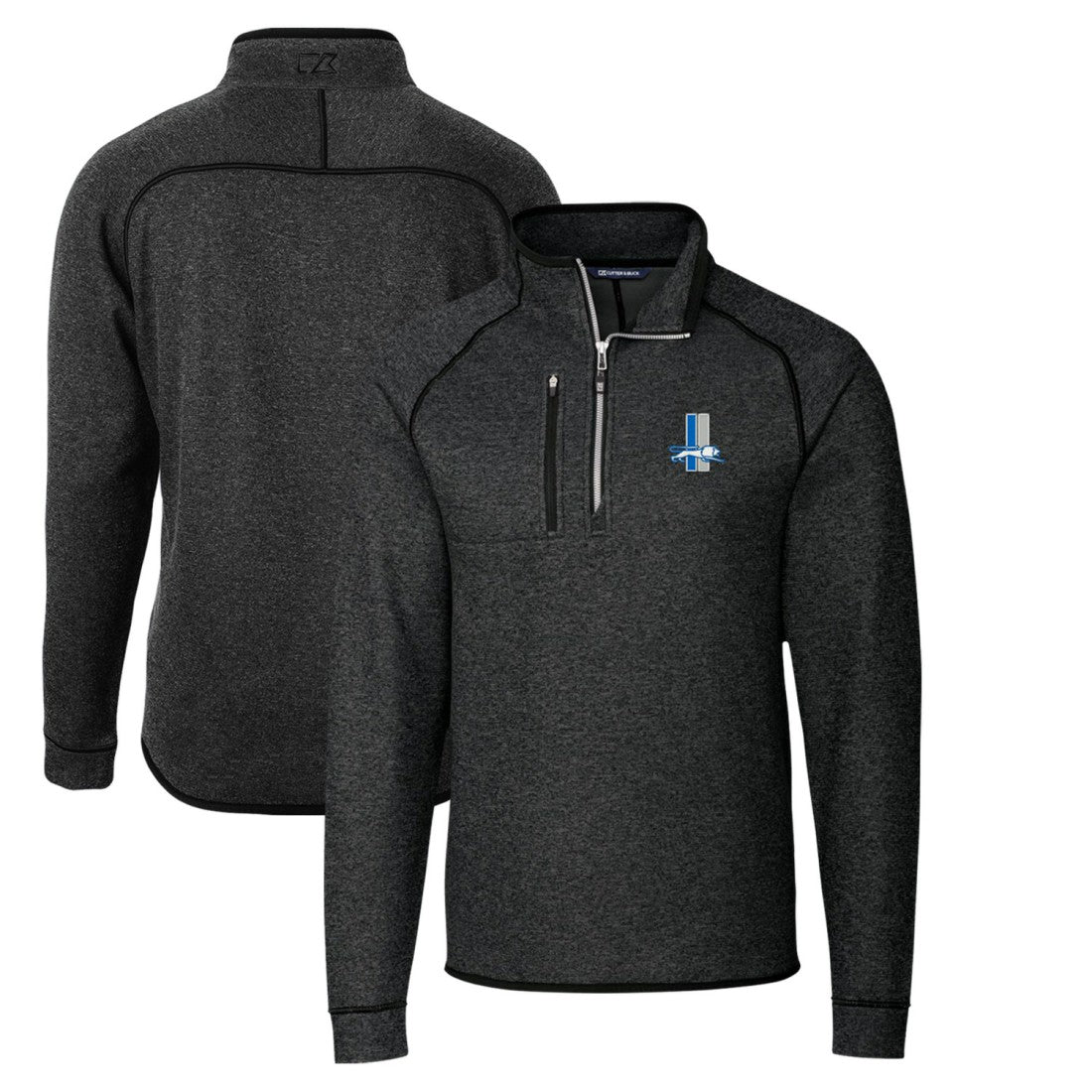 Detroit Lions Cutter & Buck Throwback Logo Mainsail Sweater-Knit Half-Zip Pullover Jacket - Heather Charcoal - NFL
