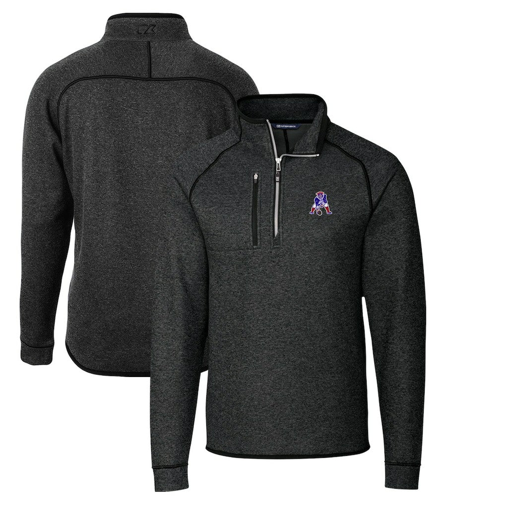 New England Patriots Cutter & Buck Throwback Logo Mainsail Sweater-Knit Half-Zip Pullover Jacket - Heather Charcoal - NFL