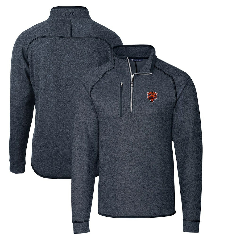 Chicago Bears Cutter & Buck Throwback Logo Mainsail Sweater-Knit Half-Zip Pullover Jacket - Heather Navy - NFL