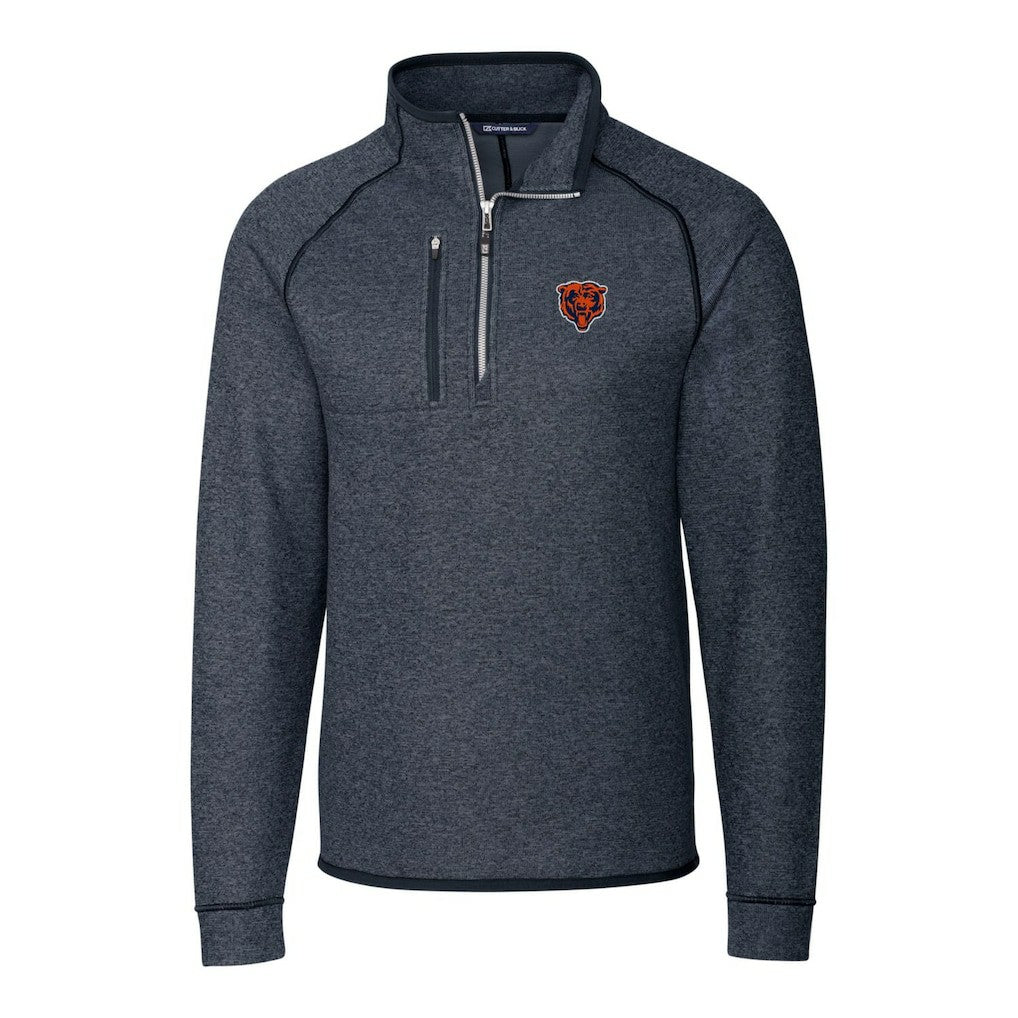 Chicago Bears Cutter & Buck Throwback Logo Mainsail Sweater-Knit Half-Zip Pullover Jacket - Heather Navy - NFL