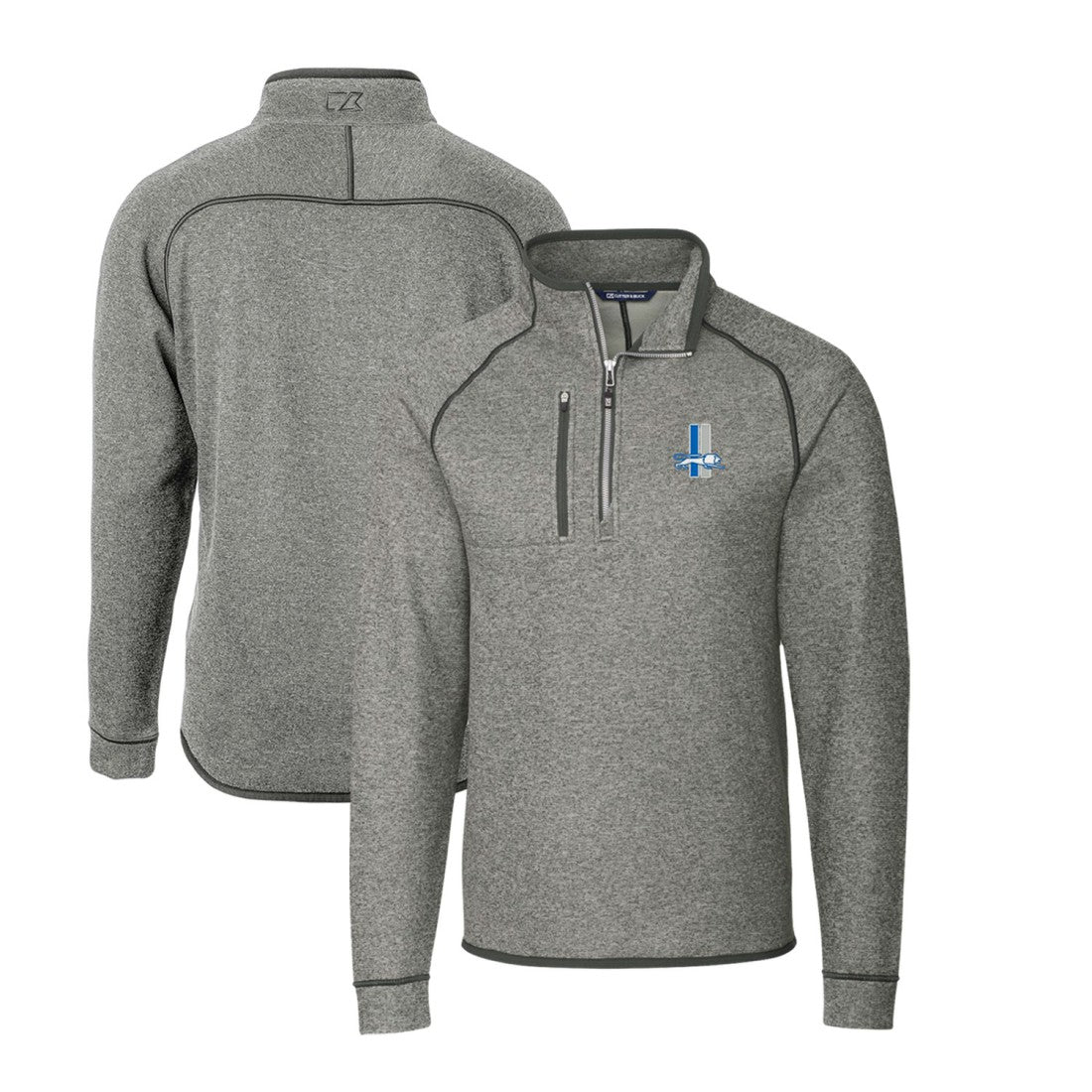 Detroit Lions Cutter & Buck Throwback Logo Mainsail Sweater-Knit Half-Zip Pullover Jacket - Heather Gray - NFL