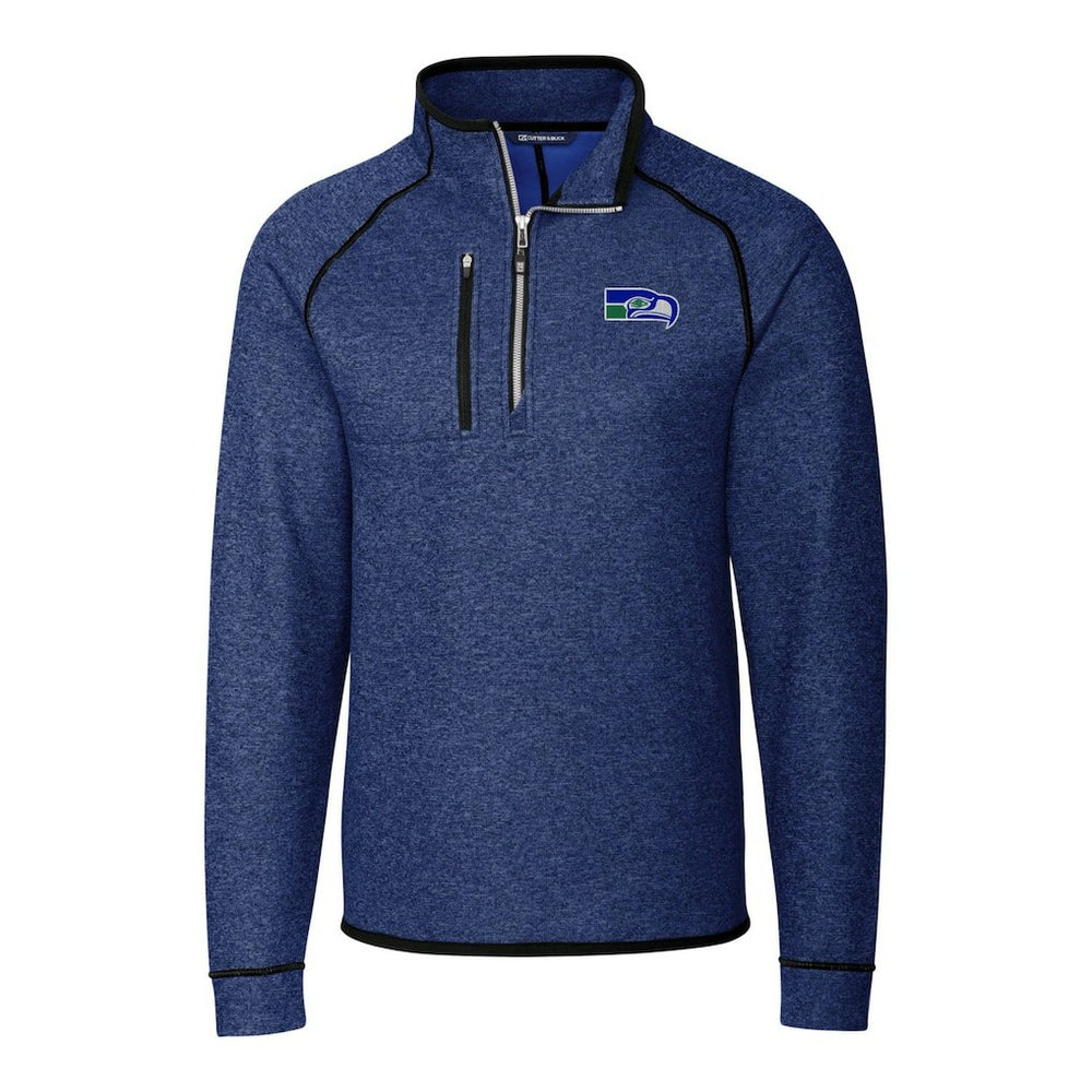 Seattle Seahawks Cutter & Buck Throwback Logo Mainsail Sweater-Knit Half-Zip Pullover Jacket - Heather Royal - NFL