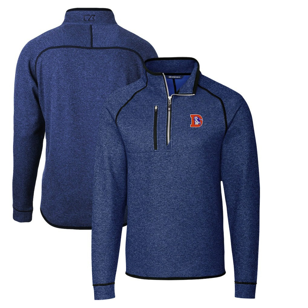 Denver Broncos Cutter & Buck Throwback Logo Mainsail Sweater-Knit Half-Zip Pullover Jacket - Heather Royal - NFL