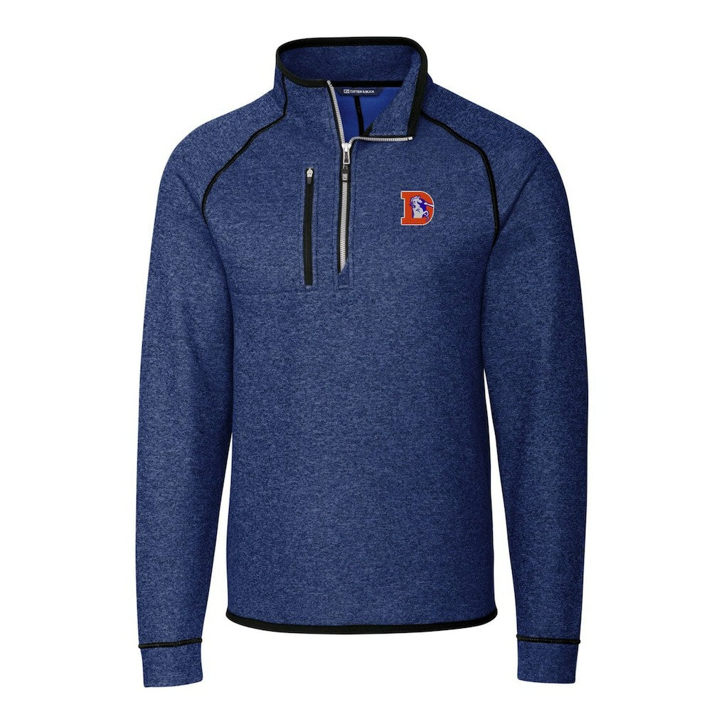 Denver Broncos Cutter & Buck Throwback Logo Mainsail Sweater-Knit Half-Zip Pullover Jacket - Heather Royal - NFL