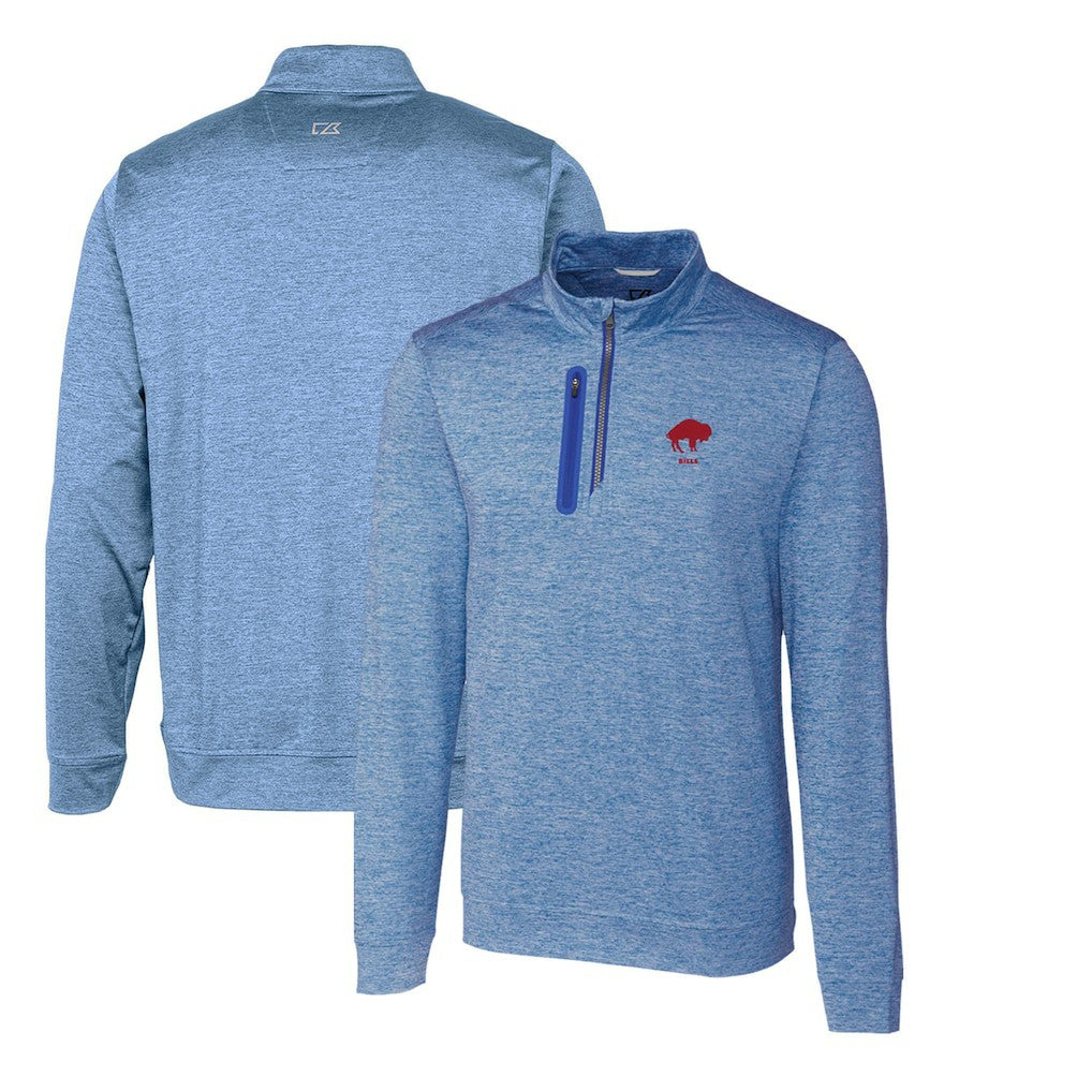 Buffalo Bills Cutter & Buck Stealth Heathered Throwback Logo Quarter-Zip Pullover Top - Royal - NFL