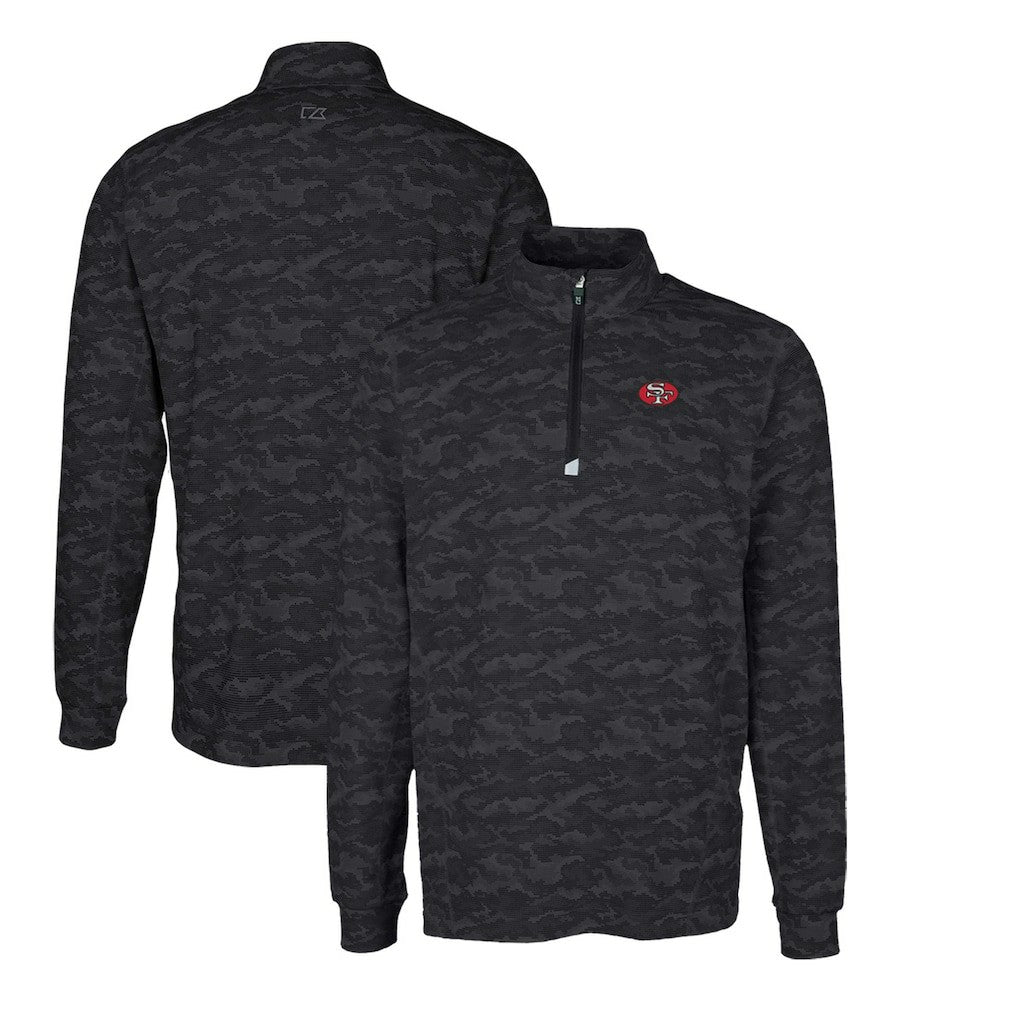 San Francisco 49ers Cutter & Buck Throwback Logo Traverse Camo Print Stretch Quarter-Zip Pullover Top - Black - NFL