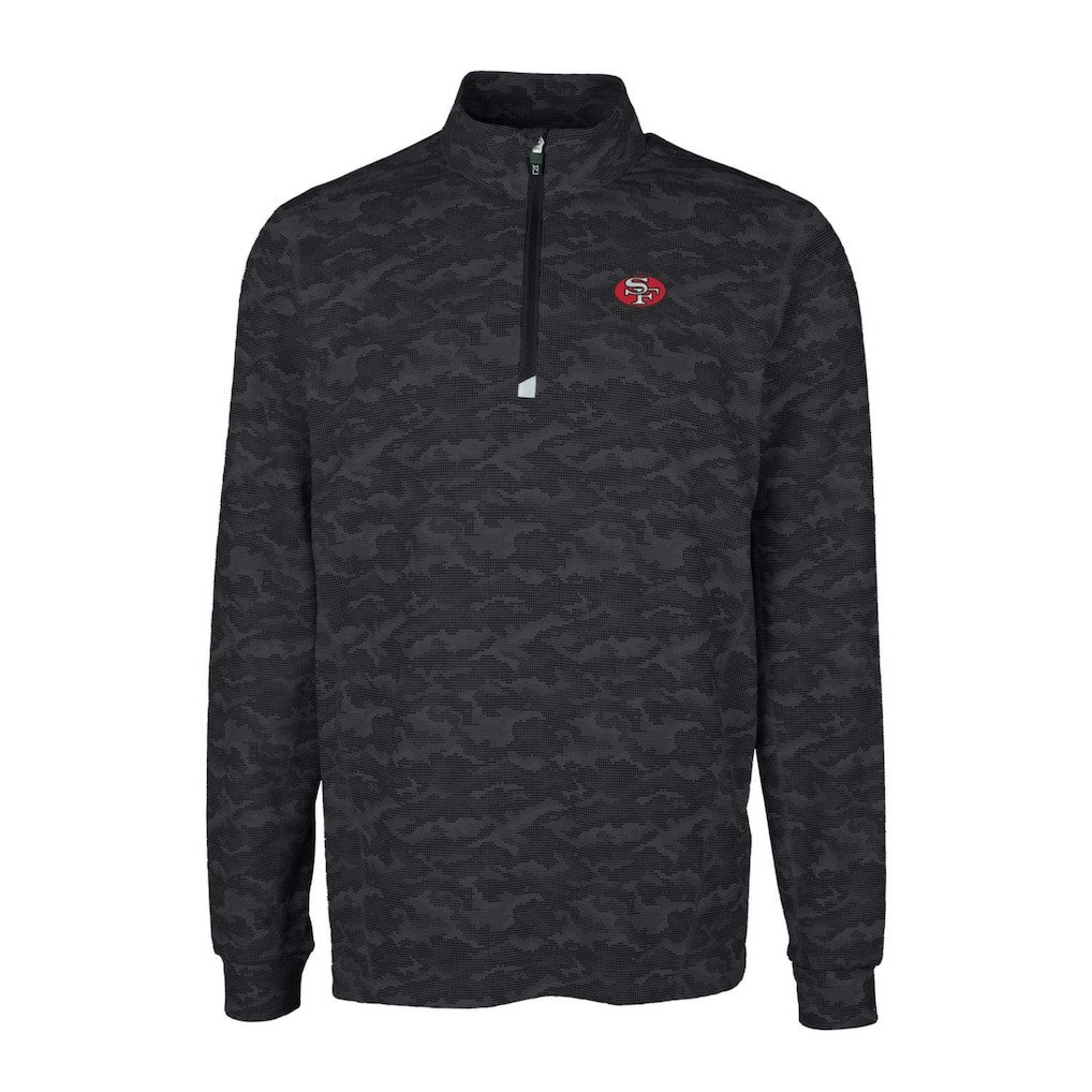 San Francisco 49ers Cutter & Buck Throwback Logo Traverse Camo Print Stretch Quarter-Zip Pullover Top - Black - NFL