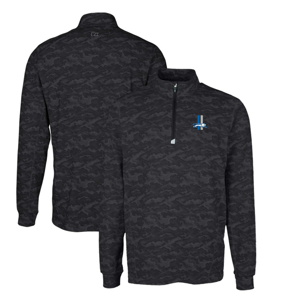 Detroit Lions Cutter & Buck Throwback Logo Traverse Camo Print Stretch Quarter-Zip Pullover Top - Black - NFL