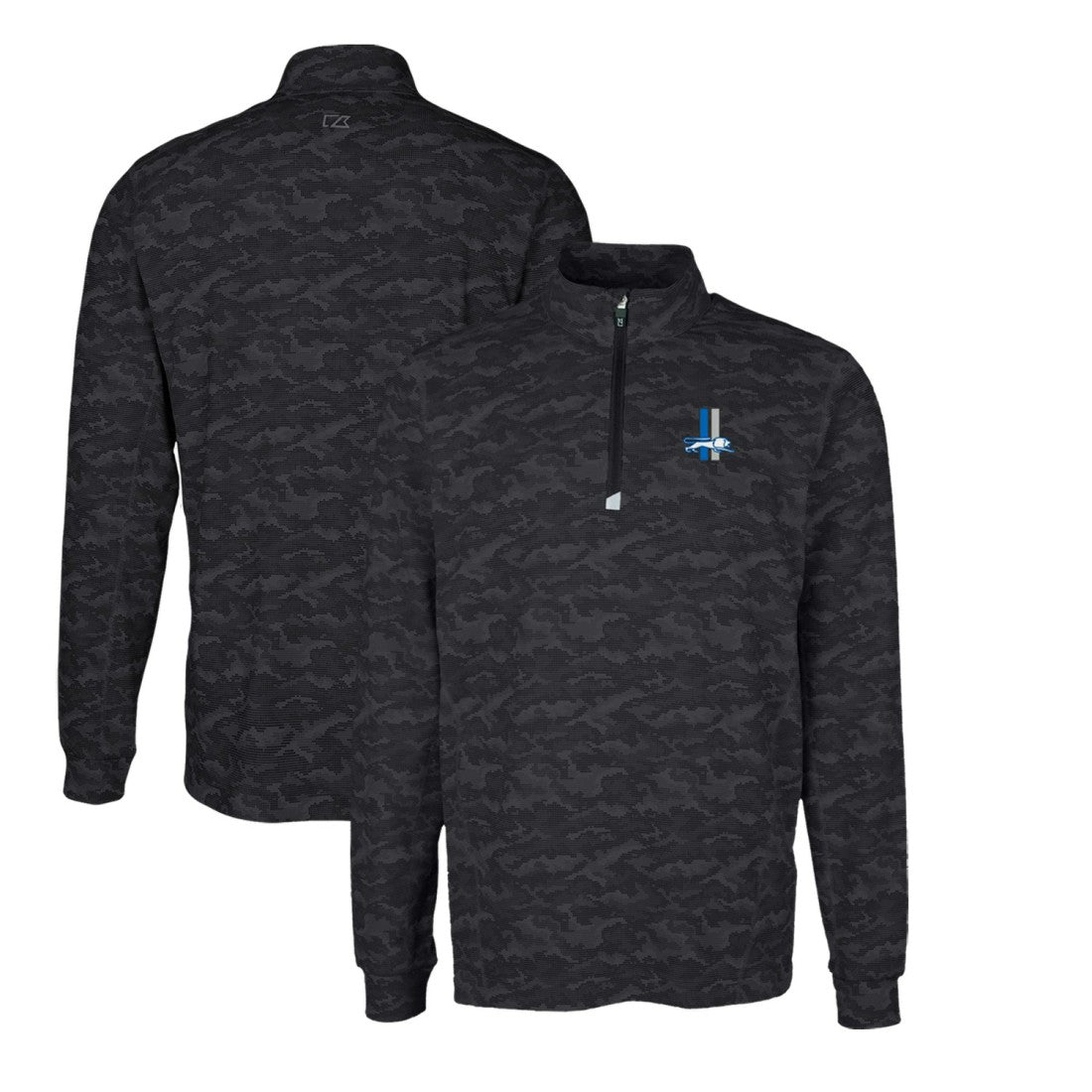 Detroit Lions Cutter & Buck Throwback Logo Traverse Camo Print Stretch Quarter-Zip Pullover Top - Black - NFL