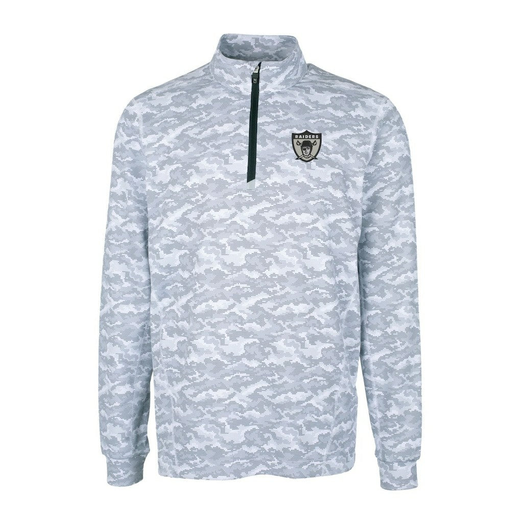 Las Vegas Raiders Cutter & Buck Throwback Logo Traverse Camo Print Stretch Quarter-Zip Pullover Top - Charcoal - NFL