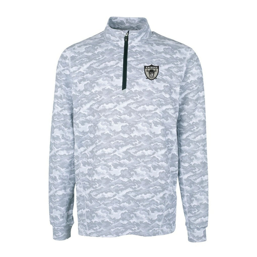 Las Vegas Raiders Cutter & Buck Throwback Logo Traverse Camo Print Stretch Quarter-Zip Pullover Top - Charcoal - NFL