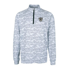 Las Vegas Raiders Cutter & Buck Throwback Logo Traverse Camo Print Stretch Quarter-Zip Pullover Top - Charcoal - NFL