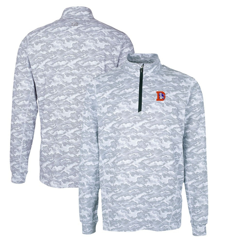 Denver Broncos Cutter & Buck Throwback Logo Traverse Camo Print Stretch Quarter-Zip Pullover Top - Charcoal - NFL