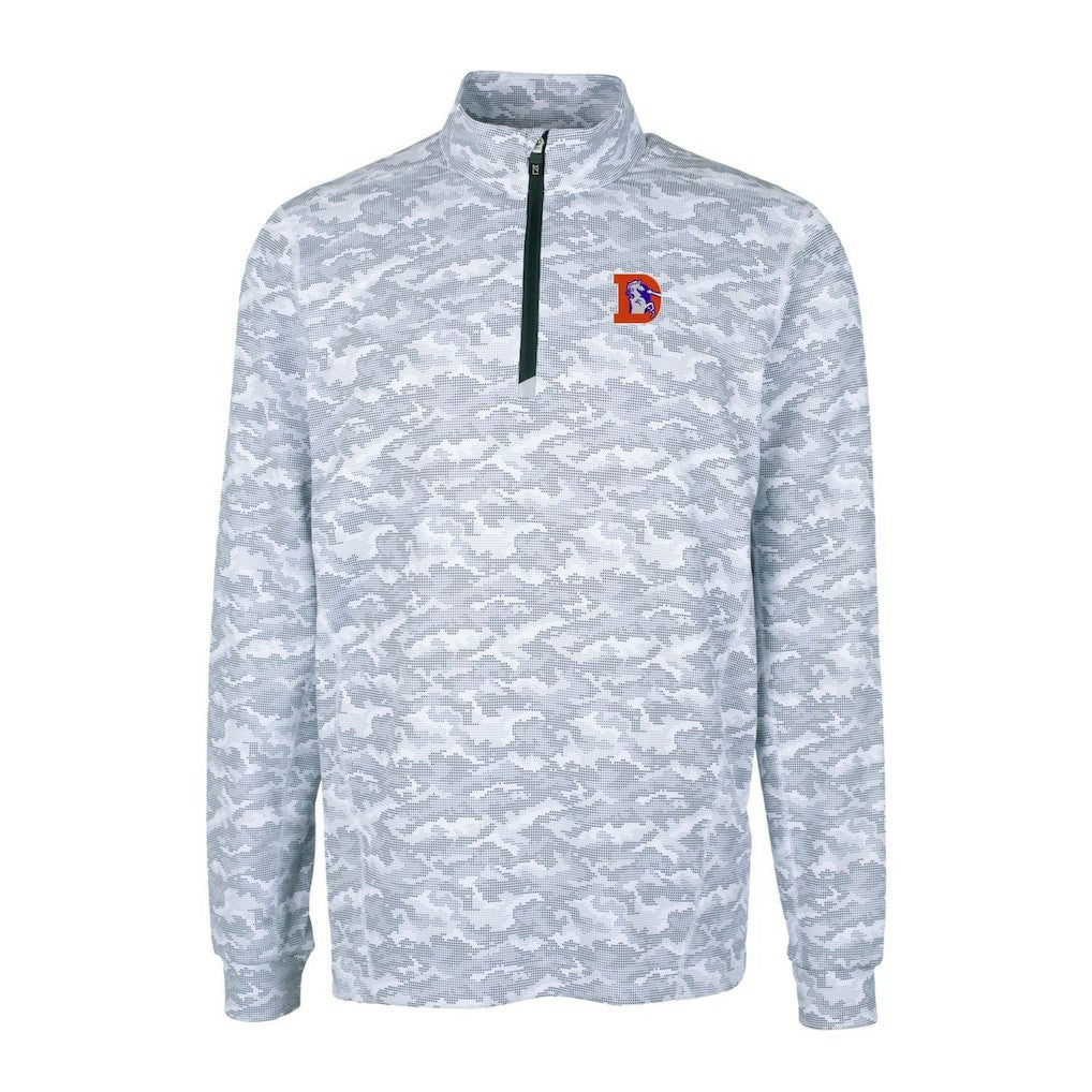 Denver Broncos Cutter & Buck Throwback Logo Traverse Camo Print Stretch Quarter-Zip Pullover Top - Charcoal - NFL