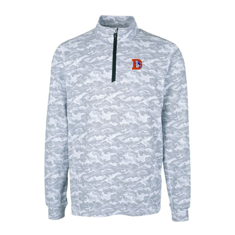 Denver Broncos Cutter & Buck Throwback Logo Traverse Camo Print Stretch Quarter-Zip Pullover Top - Charcoal - NFL