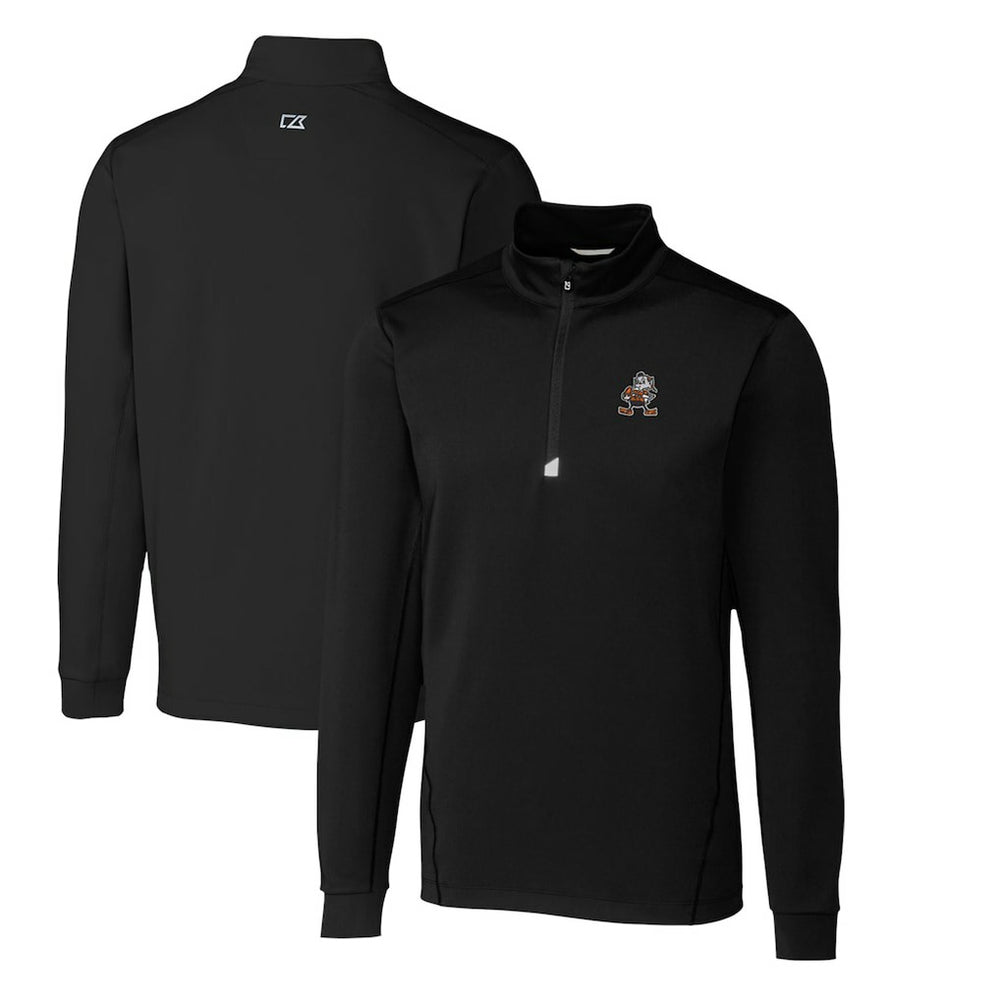 Cleveland Browns Cutter & Buck Throwback Logo Traverse Stretch Quarter-Zip Pullover Top - Black - NFL