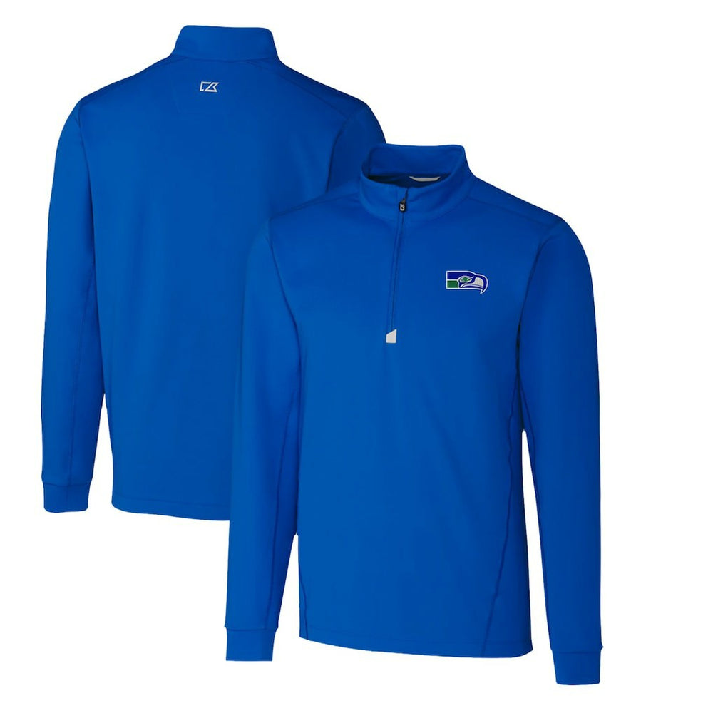 Seattle Seahawks Cutter & Buck Throwback Logo Traverse Stretch Quarter-Zip Pullover Top - Royal - NFL