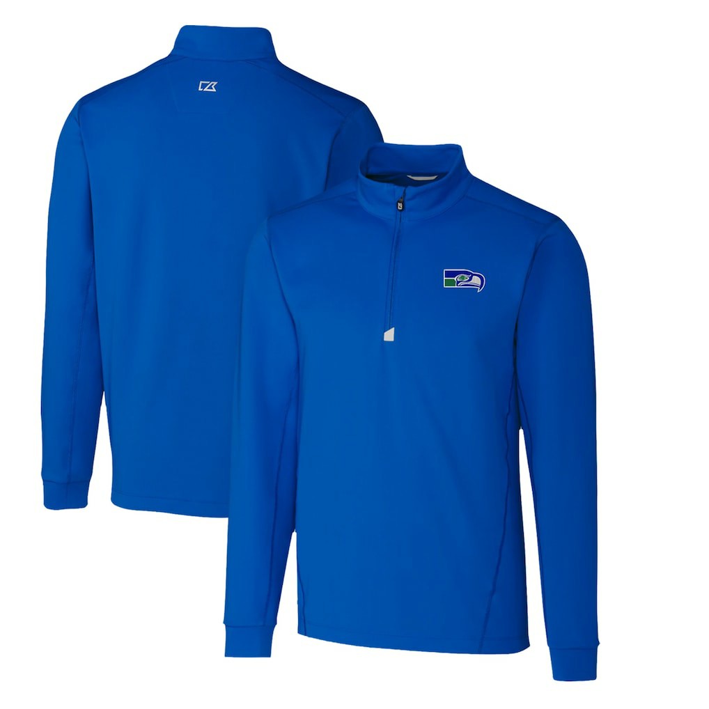 Seattle Seahawks Cutter & Buck Throwback Logo Traverse Stretch Quarter-Zip Pullover Top - Royal - NFL