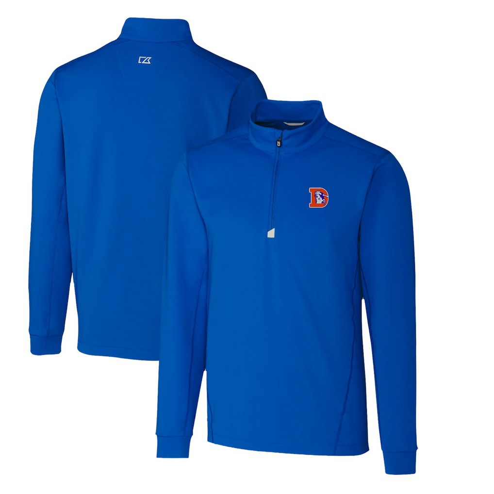 Denver Broncos Cutter & Buck Throwback Logo Traverse Stretch Quarter-Zip Pullover Top - Royal - NFL