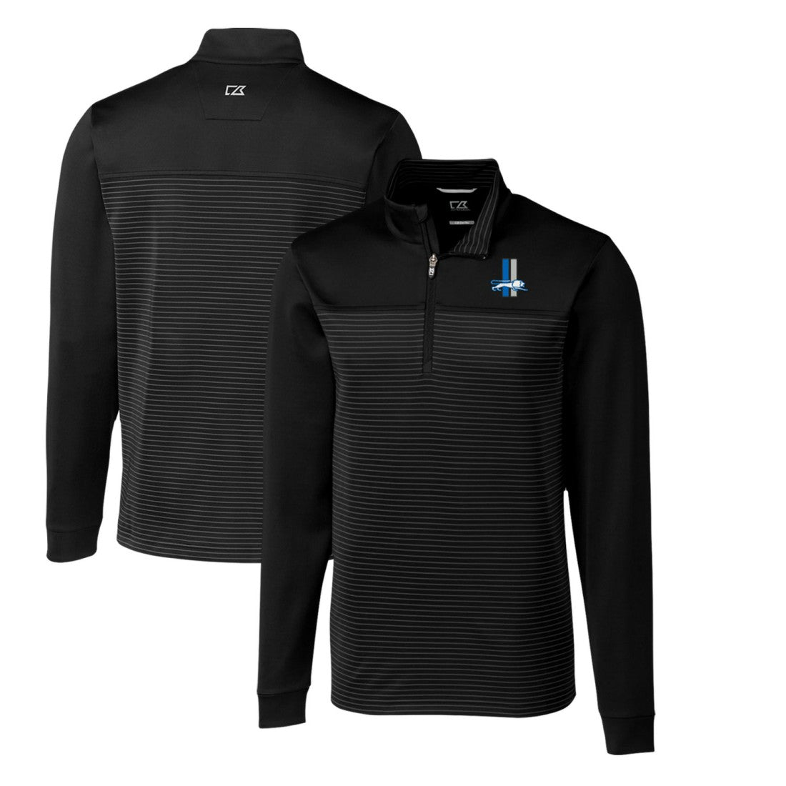 Detroit Lions Cutter & Buck Throwback Logo Traverse Stripe Stretch Quarter-Zip Pullover Top - Black - NFL