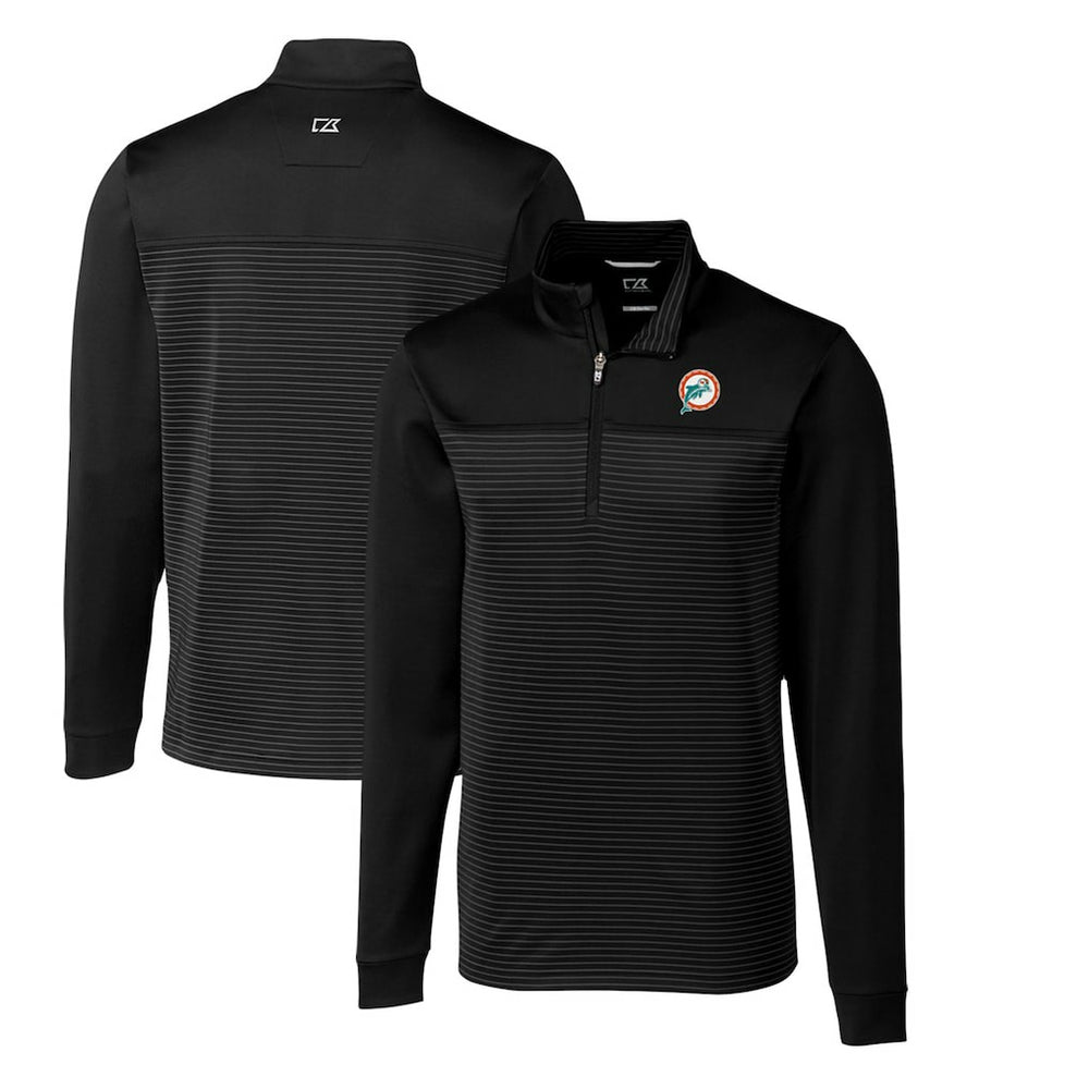 Miami Dolphins Cutter & Buck Throwback Logo Traverse Stripe Stretch Quarter-Zip Pullover Top - Black - NFL