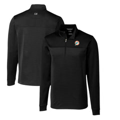 Miami Dolphins Cutter & Buck Throwback Logo Traverse Stripe Stretch Quarter-Zip Pullover Top - Black - NFL
