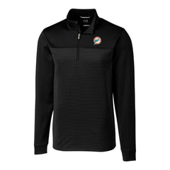 Miami Dolphins Cutter & Buck Throwback Logo Traverse Stripe Stretch Quarter-Zip Pullover Top - Black - NFL