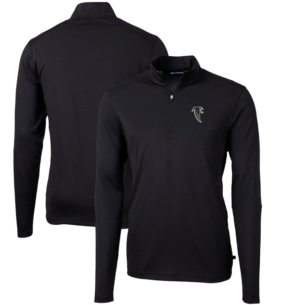 Atlanta Falcons Cutter & Buck Throwback Logo Virtue Eco Pique Recycled Quarter-Zip Pullover Top - Black - NFL