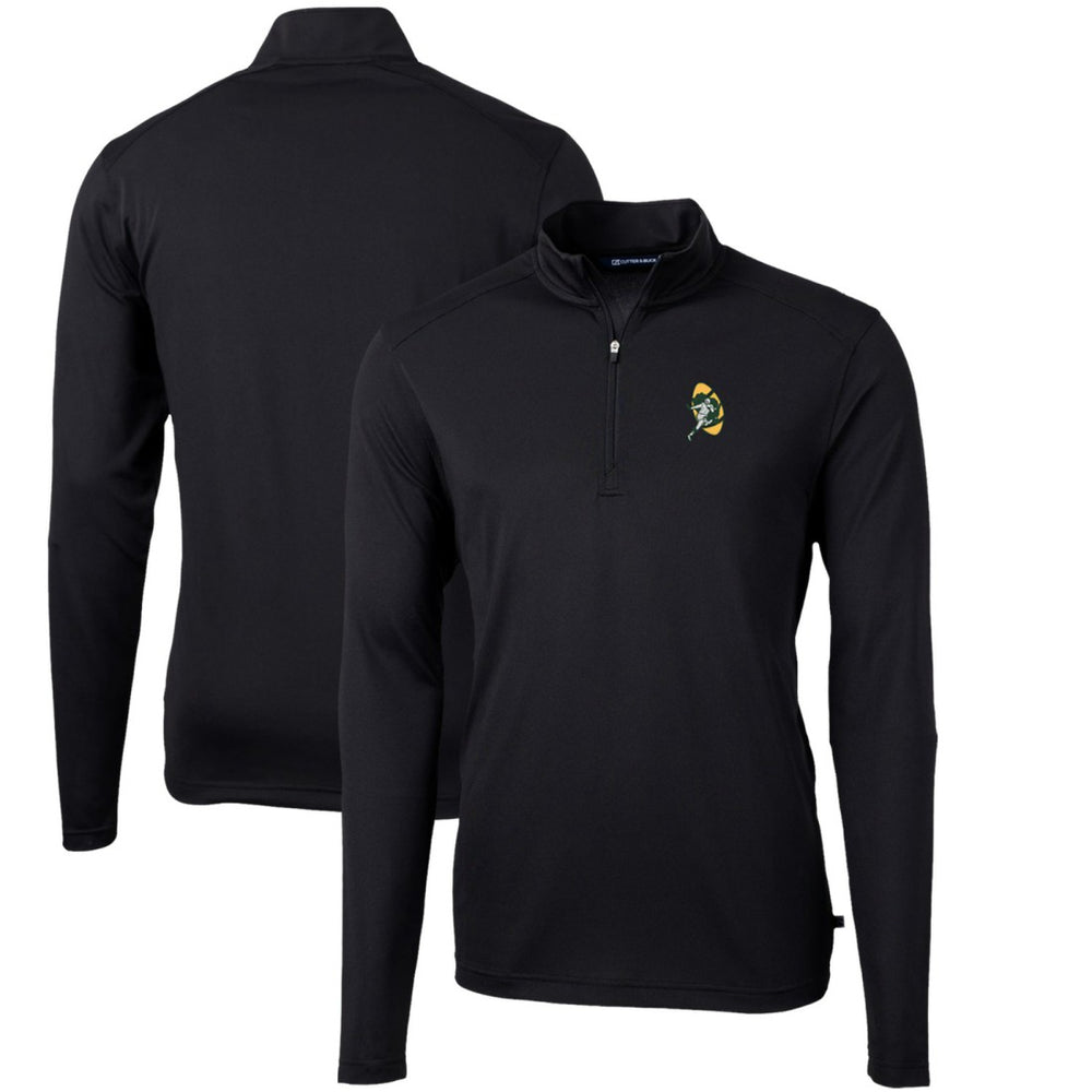 Green Bay Packers Cutter & Buck Throwback Logo Virtue Eco Pique Recycled Quarter-Zip Pullover Top - Black - NFL