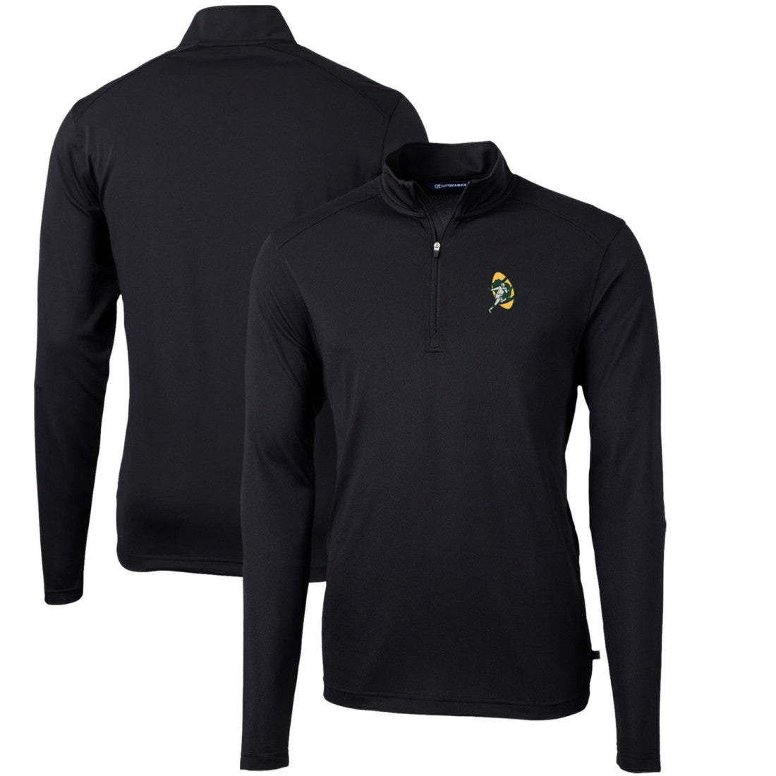Green Bay Packers Cutter & Buck Throwback Logo Virtue Eco Pique Recycled Quarter-Zip Pullover Top - Black - NFL