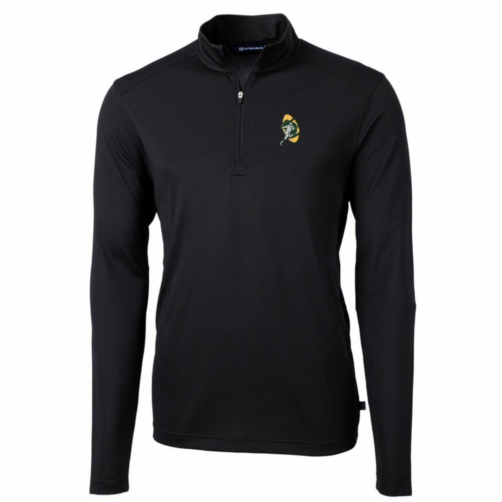 Green Bay Packers Cutter & Buck Throwback Logo Virtue Eco Pique Recycled Quarter-Zip Pullover Top - Black - NFL
