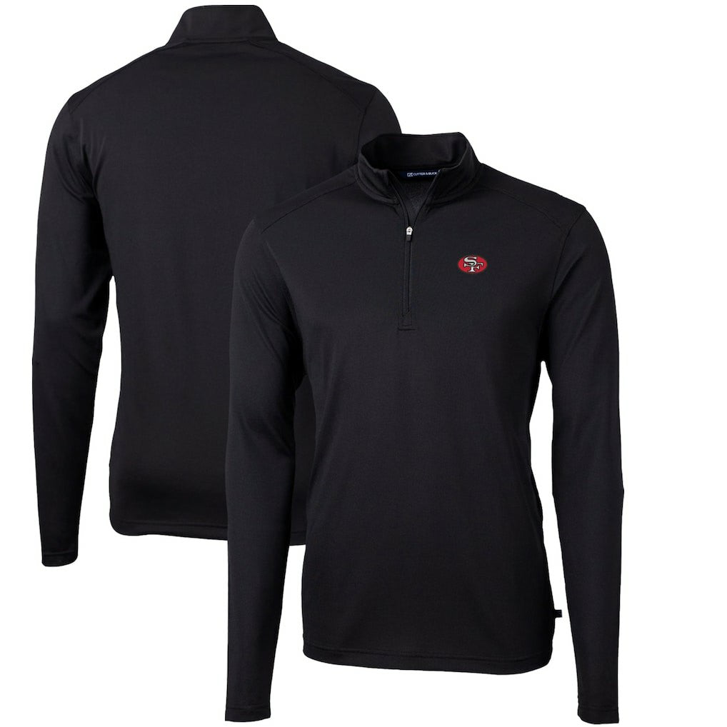 San Francisco 49ers Cutter & Buck Throwback Logo Virtue Eco Pique Recycled Quarter-Zip Pullover Top - Black - NFL