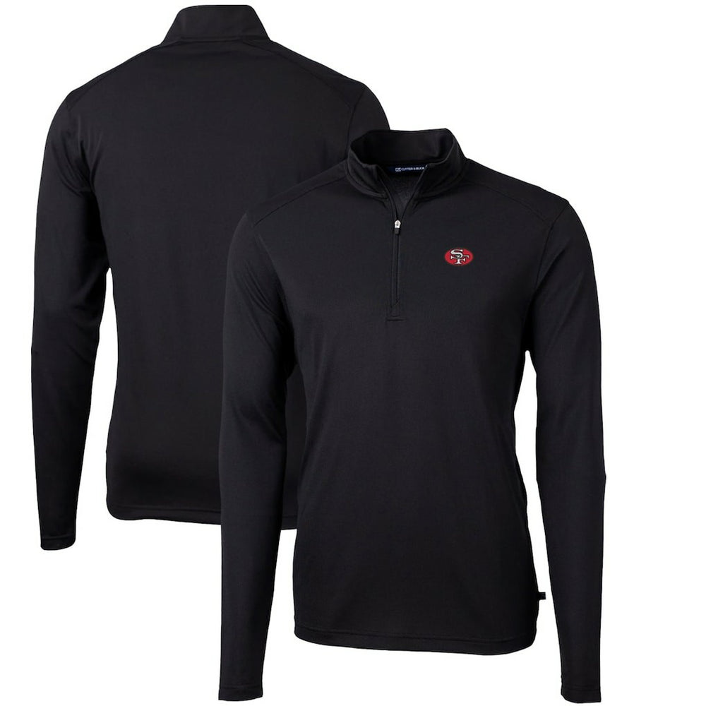 San Francisco 49ers Cutter & Buck Throwback Logo Virtue Eco Pique Recycled Quarter-Zip Pullover Top - Black - NFL