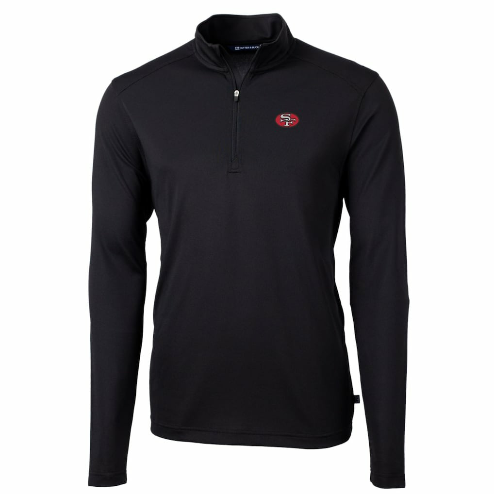 San Francisco 49ers Cutter & Buck Throwback Logo Virtue Eco Pique Recycled Quarter-Zip Pullover Top - Black - NFL