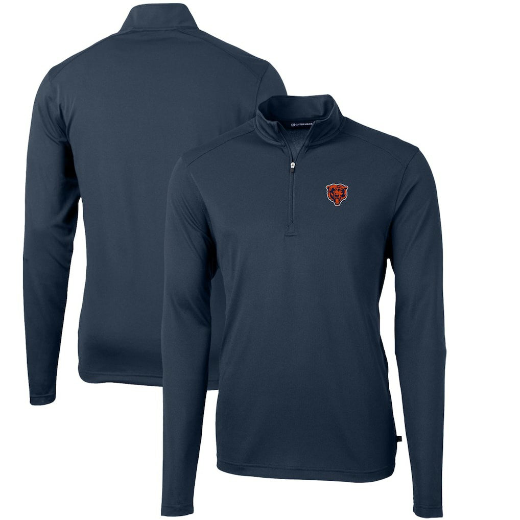 Chicago Bears Cutter & Buck Throwback Logo Virtue Eco Pique Recycled Quarter-Zip Pullover Top - Navy - NFL