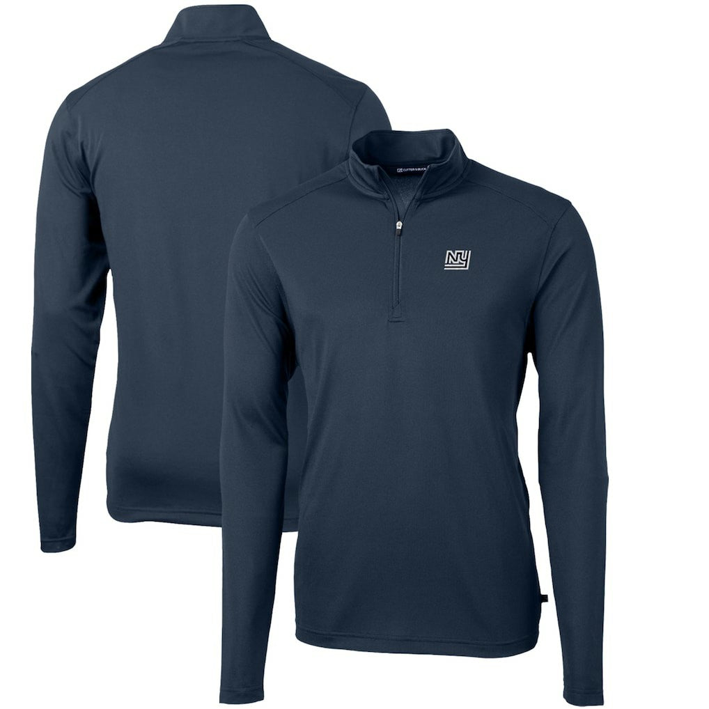 New York Giants Cutter & Buck Throwback Logo Virtue Eco Pique Recycled Quarter-Zip Pullover Top - Navy - NFL