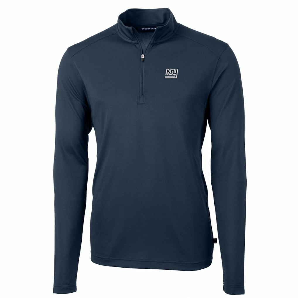 New York Giants Cutter & Buck Throwback Logo Virtue Eco Pique Recycled Quarter-Zip Pullover Top - Navy - NFL