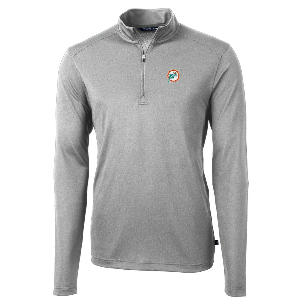 Miami Dolphins Cutter & Buck Throwback Logo Virtue Eco Pique Recycled Quarter-Zip Pullover Top - Gray - NFL