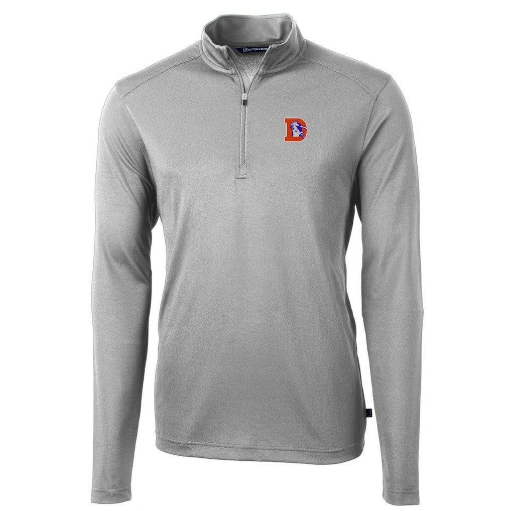 Denver Broncos Cutter & Buck Throwback Logo Virtue Eco Pique Recycled Quarter-Zip Pullover Top - Gray - NFL