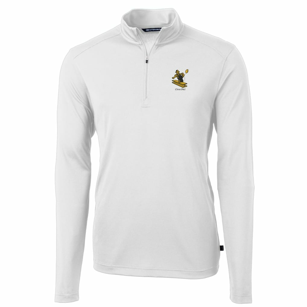 Pittsburgh Steelers Cutter & Buck Throwback Logo Virtue Eco Pique Recycled Quarter-Zip Pullover Top - White - NFL