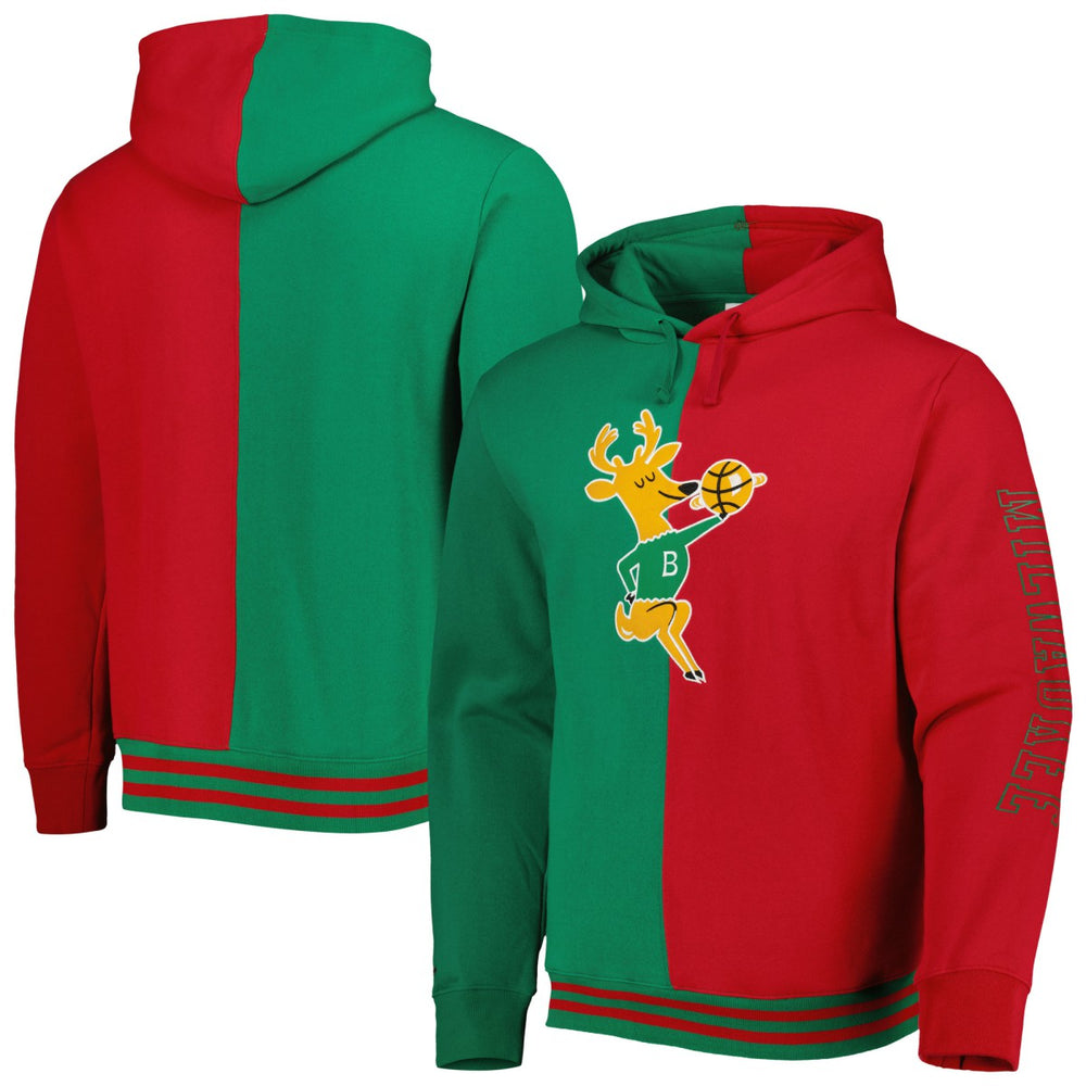 Mitchell & Ness Milwaukee Bucks Hardwood Classics Split Pullover Hoodie Green/Red