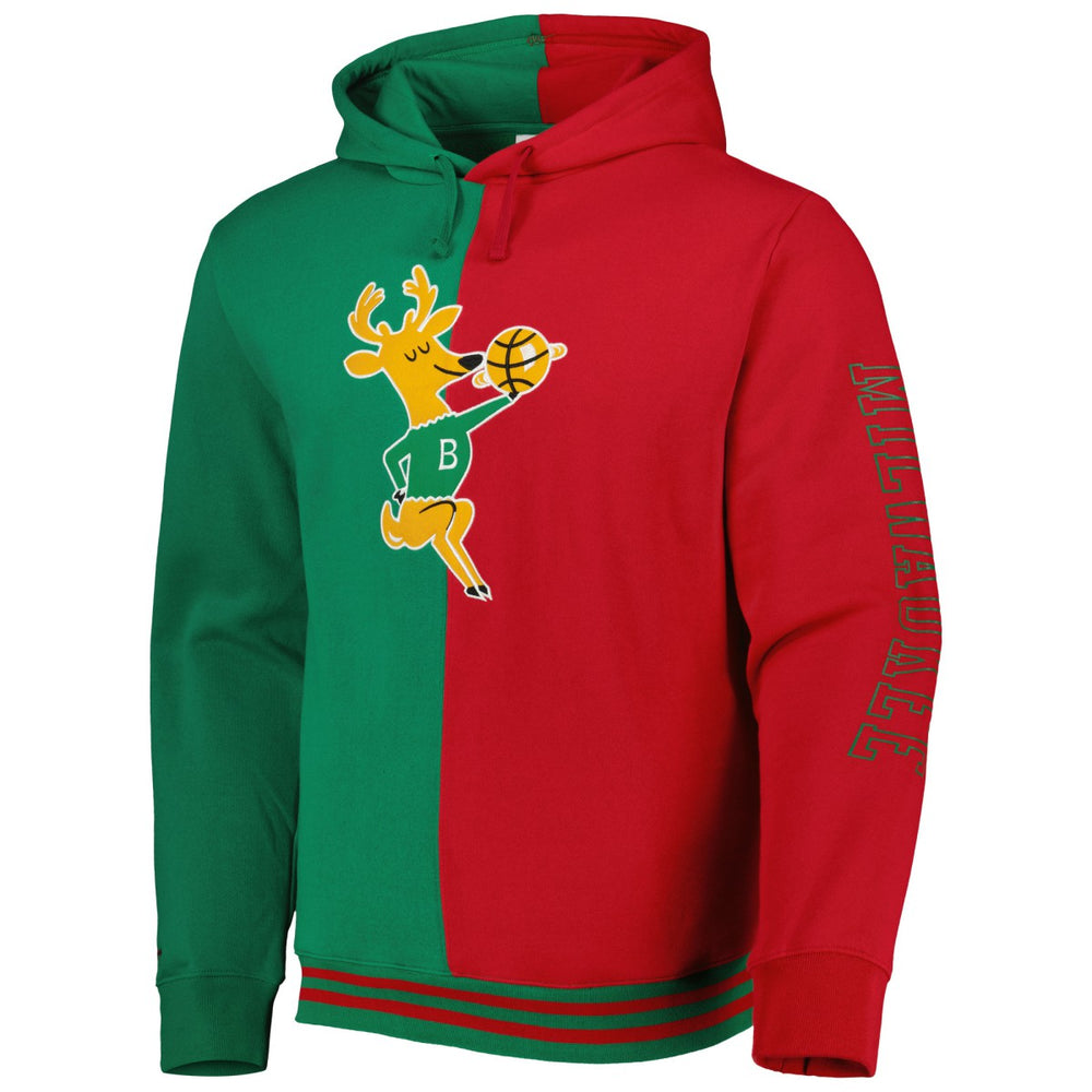 Mitchell & Ness Milwaukee Bucks Hardwood Classics Split Pullover Hoodie Green/Red