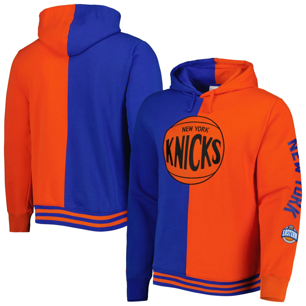 Mitchell & Ness New York Knicks Hardwood Classics Split Pullover Hoodie Blue/Orange