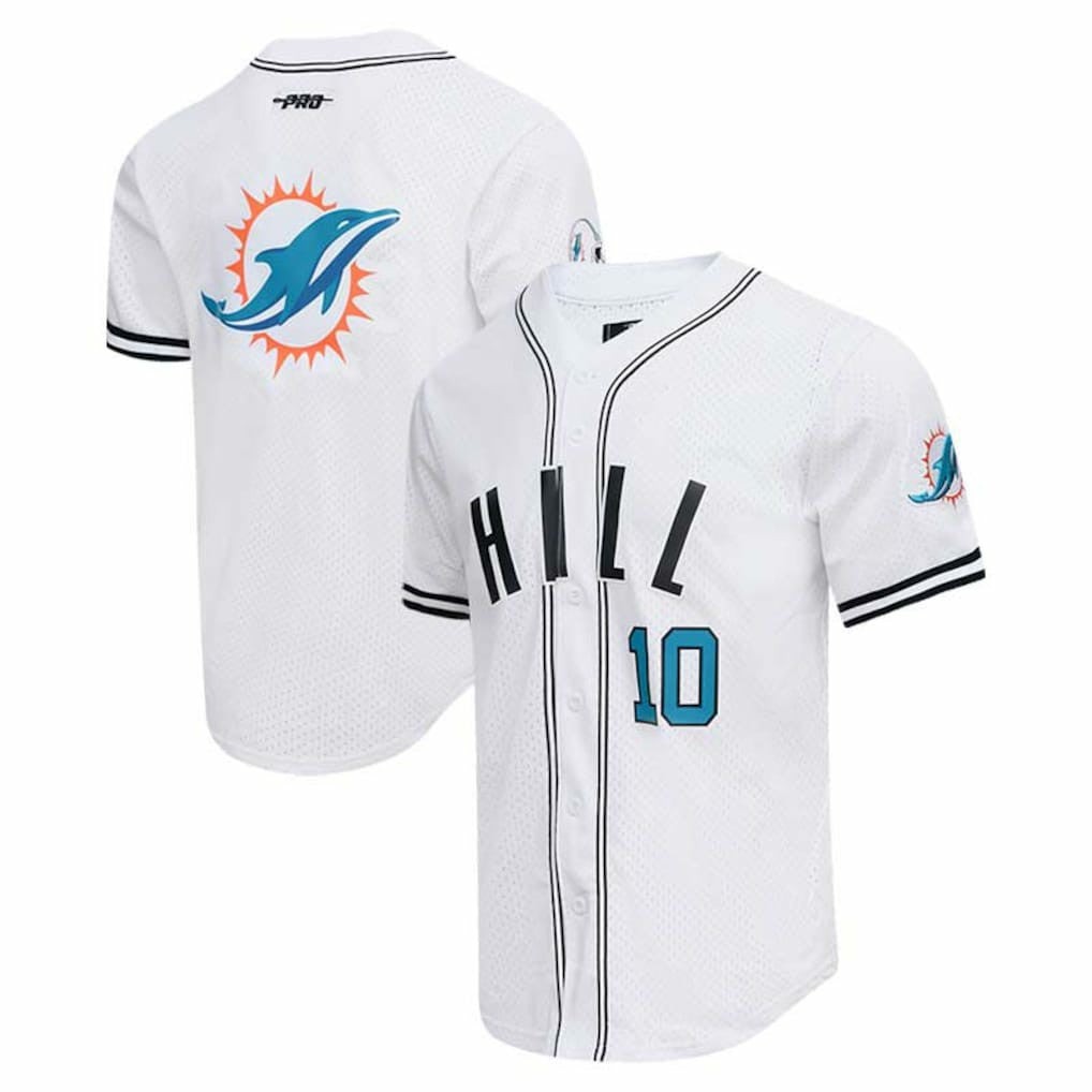 Tyreek Hill Miami Dolphins Pro Standard Mesh Baseball Button-Up T-Shirt - White - NFL