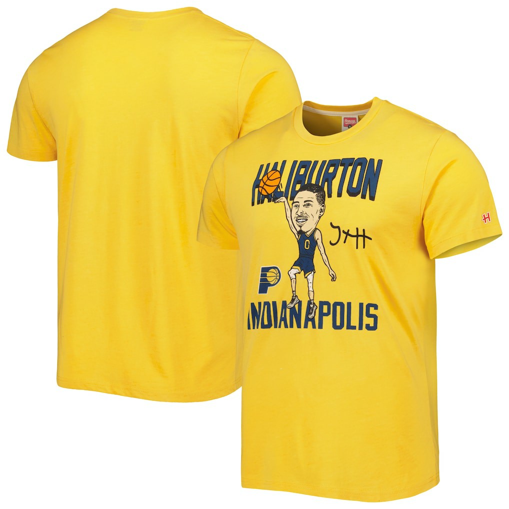 Tyrese Haliburton Indiana Pacers Homage Caricature Tri-Blend T-Shirt Gold