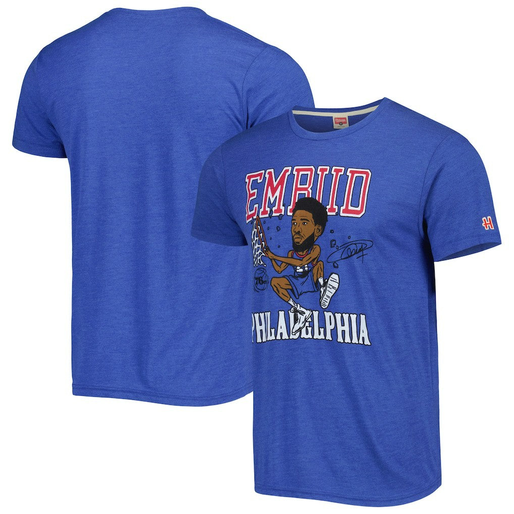 Joel Embiid Philadelphia 76ers Homage Caricature Tri-Blend T-Shirt Royal