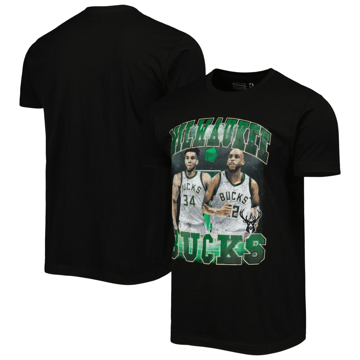 Giannis Antetokounmpo & Khris Middleton Milwaukee Bucks Stadium Essentials Unisex Player Duo T-Shirt Black