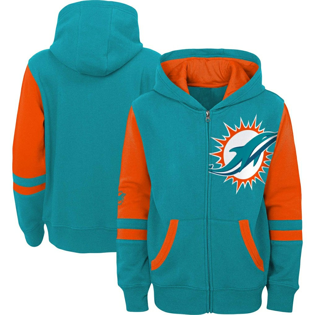 Miami Dolphins Youth Colorblock Full-Zip Hoodie - Aqua - NFL