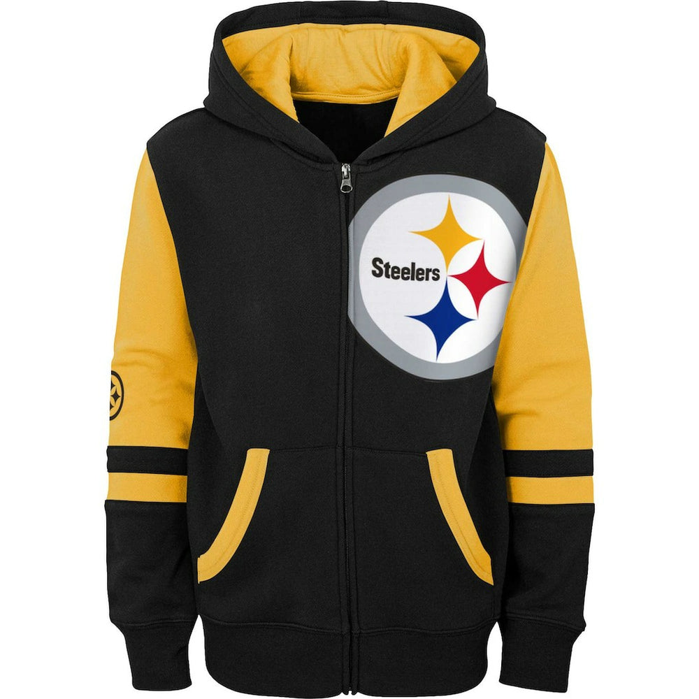 Pittsburgh Steelers Youth Colorblock Full-Zip Hoodie - Black - NFL